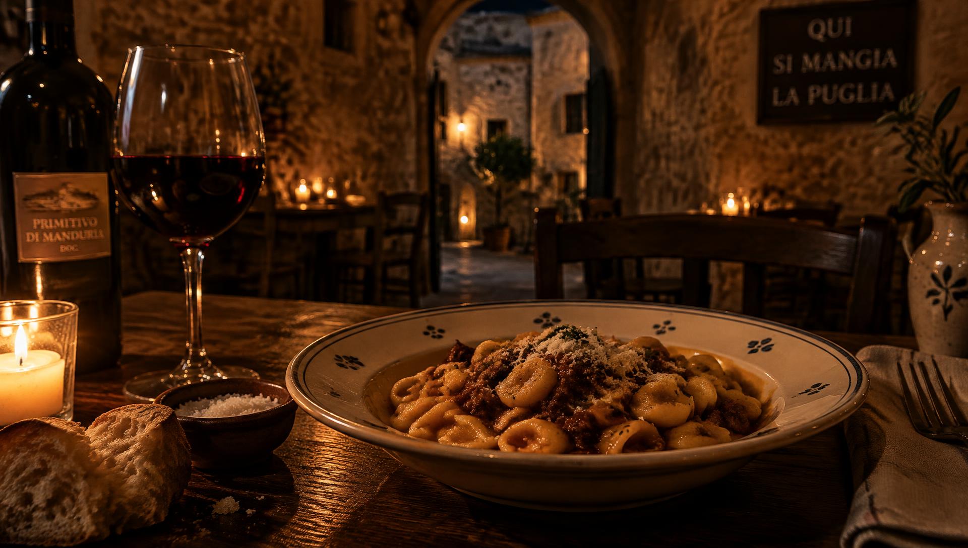 Orecchiette al ragù e calice di Primitivo a lume di candela da Cannaruto
